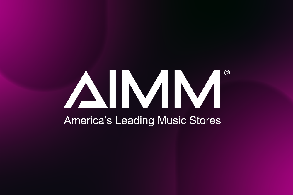 Pink Gradient Background with AIMM Logo overlay - America's Leading Music Stores